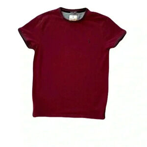 Scott James Unisex Maroon Shirt Sleeve Tee Shirt Stripes Size Medium Embroidered